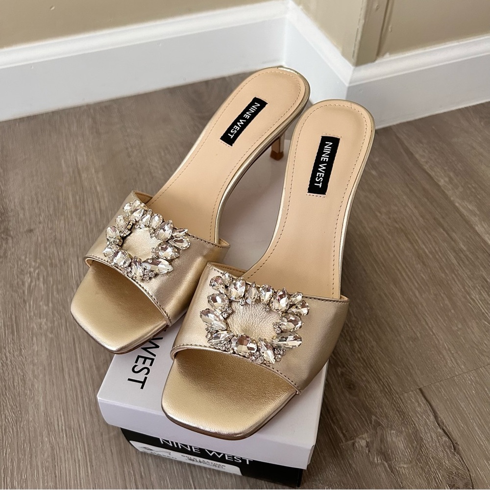 Nine West Gold Leather Mules
